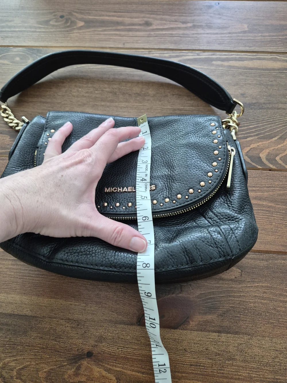 Michael Kors Aria Black Studded Leather Shoulder Bag